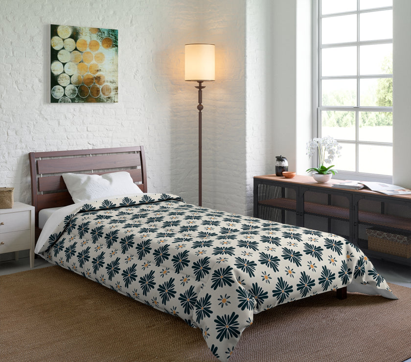 Botanical Blue Comforter, Elegant Floral Bedding, Cozy Home Decor, Bohemian Style Bedspread, Gift for Housewarming, Spring Makeover