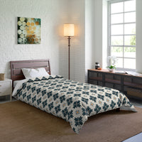 Botanical Blue Comforter, Elegant Floral Bedding, Cozy Home Decor, Bohemian Style Bedspread, Gift for Housewarming, Spring Makeover