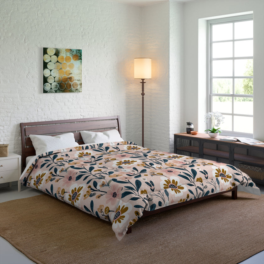 Floral Pattern Comforter, Cozy Bedding, Boho Home Decor, Gift for Her, Spring Bedroom Makeover, Warm Soft Blanket
