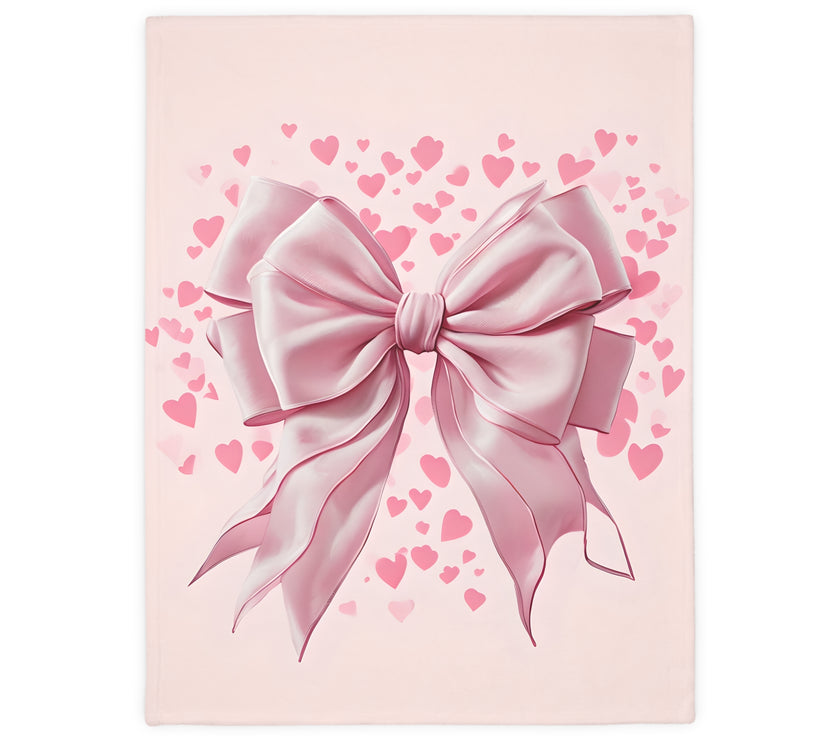 Pink Bow . Pink Heart Velveteen Microfiber Blanket (Two-sided print)