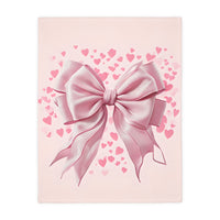Pink Bow . Pink Heart Velveteen Microfiber Blanket (Two-sided print)