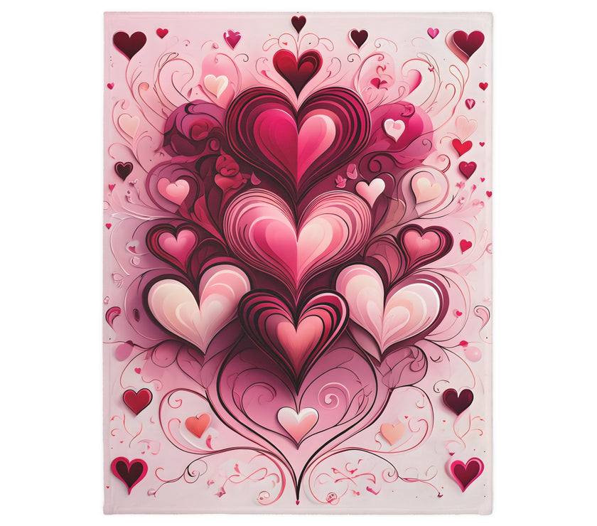 Pink Hearts Velveteen Microfiber Blanket (Two-sided print), Pink Girls Blanket, Daughter's Blanket, Pink throw, Daughter's birthday gift