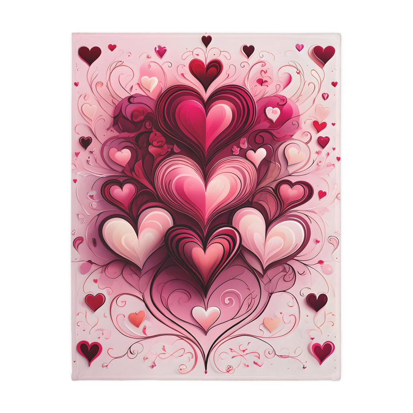 Pink Hearts Velveteen Microfiber Blanket (Two-sided print), Pink Girls Blanket, Daughter's Blanket, Pink throw, Daughter's birthday gift