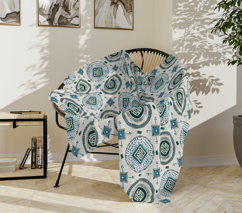 Blue and White Velveteen Microfiber Blanket