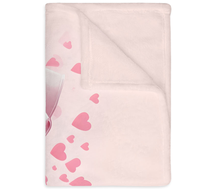 Pink Bow . Pink Heart Velveteen Microfiber Blanket (Two-sided print)
