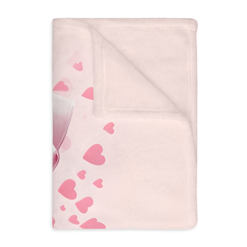 Pink Bow . Pink Heart Velveteen Microfiber Blanket (Two-sided print)