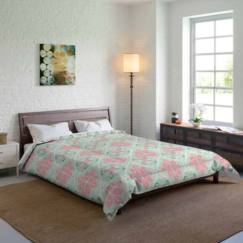 Pastel Floral Comforter - Cozy Bedding for Spring, Bedroom Decor, Gift for Mother's Day, Boho Style, Home Decor