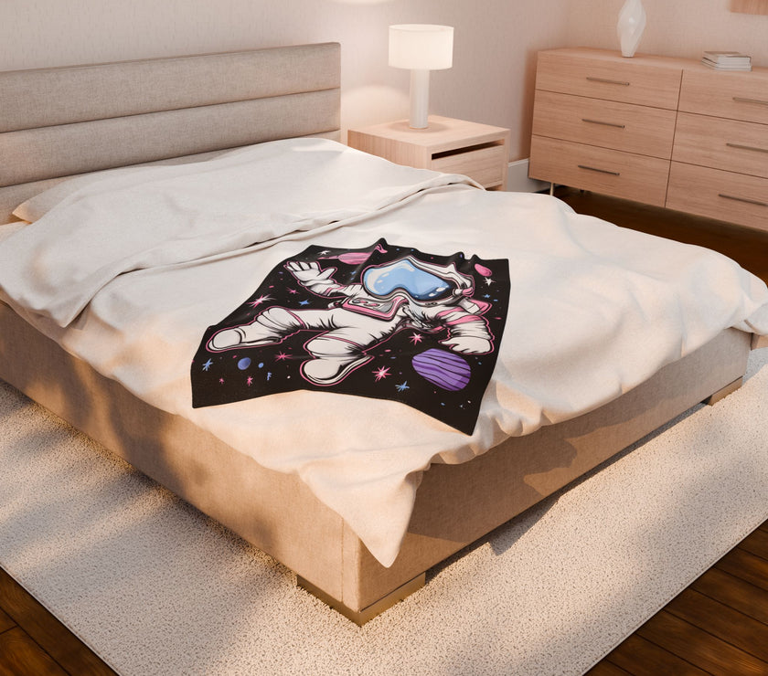 Plush Blanket, Floating Space Man Blanket, Celestial Nebula Theme, Outer Space Throw, Galaxy Bedroom Decor, Astronaut Blanket