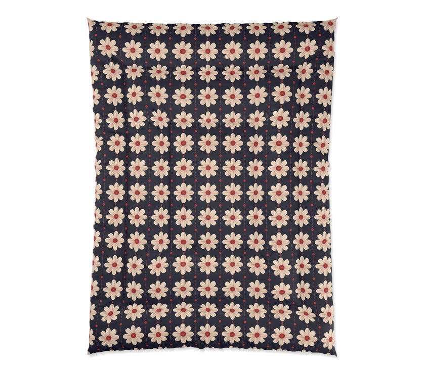 Retro Floral Comforter, Cozy Bedspread, Bohemian Bedding, Spring Decor, Flower Power Duvet, Home Sweet Home Quilt