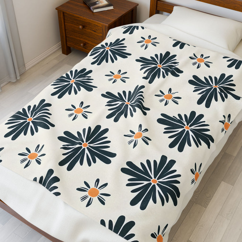 Green , White floral Velveteen Plush Blanket