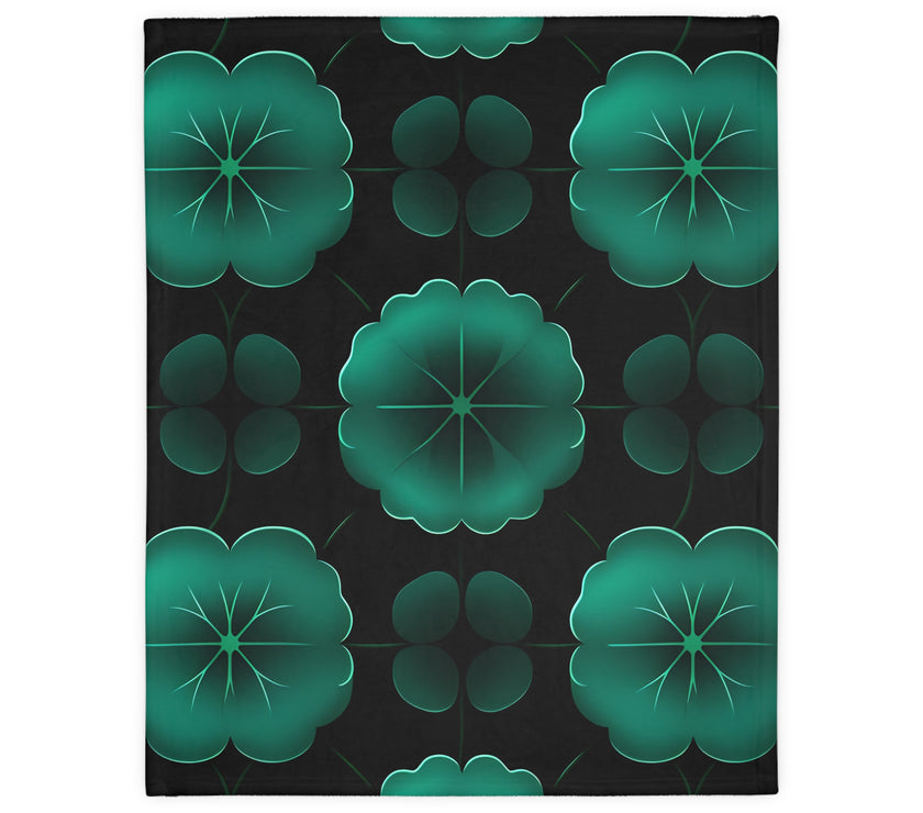 Green Jade Floral Velveteen Microfiber Blanket (Two-sided print)