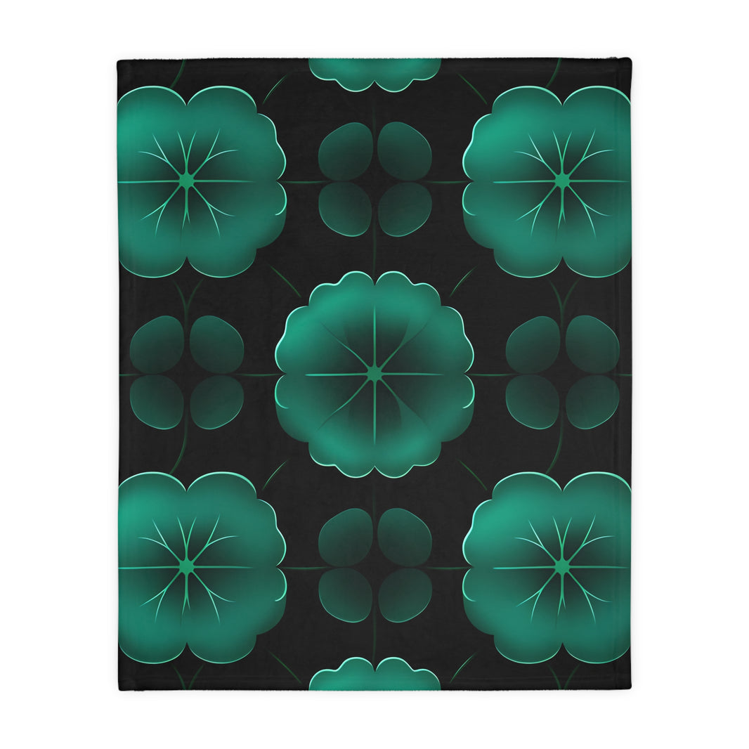 Green Jade Floral Velveteen Microfiber Blanket (Two-sided print)