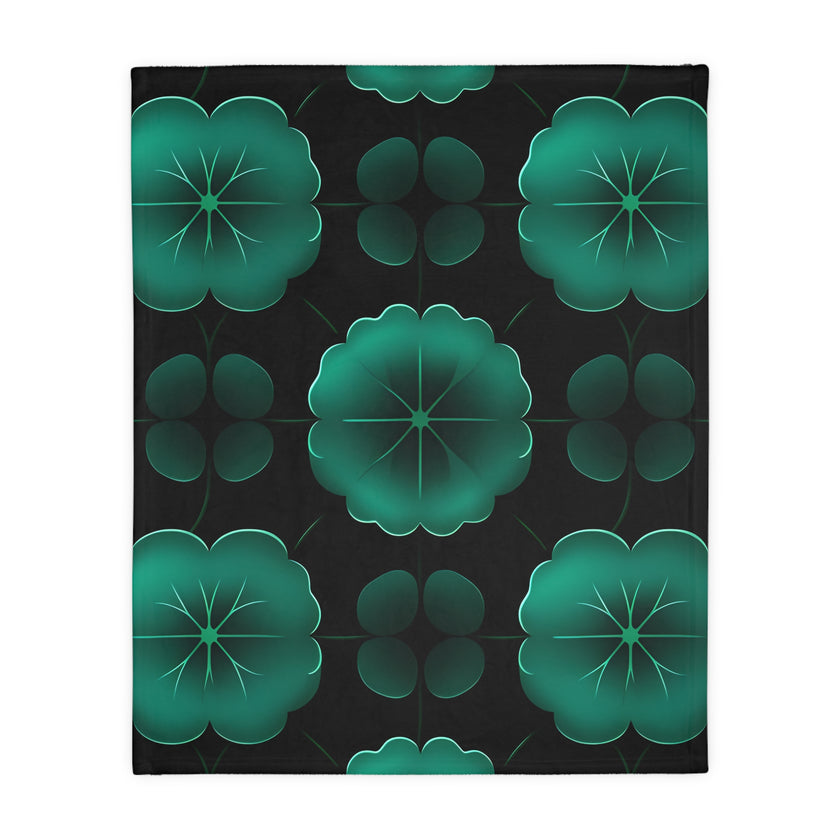 Green Jade Floral Velveteen Microfiber Blanket (Two-sided print)