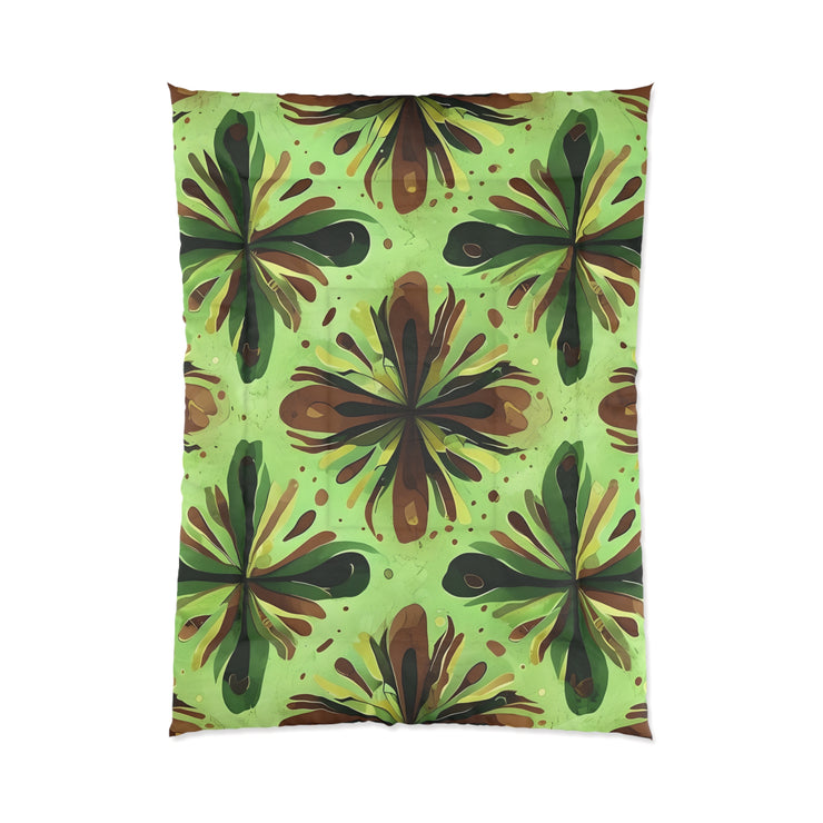 Eco-Friendly Floral Comforter, Nature-Inspired Bedding, Cozy Home Decor, Gift for Plant Lovers, Green and Brown Design