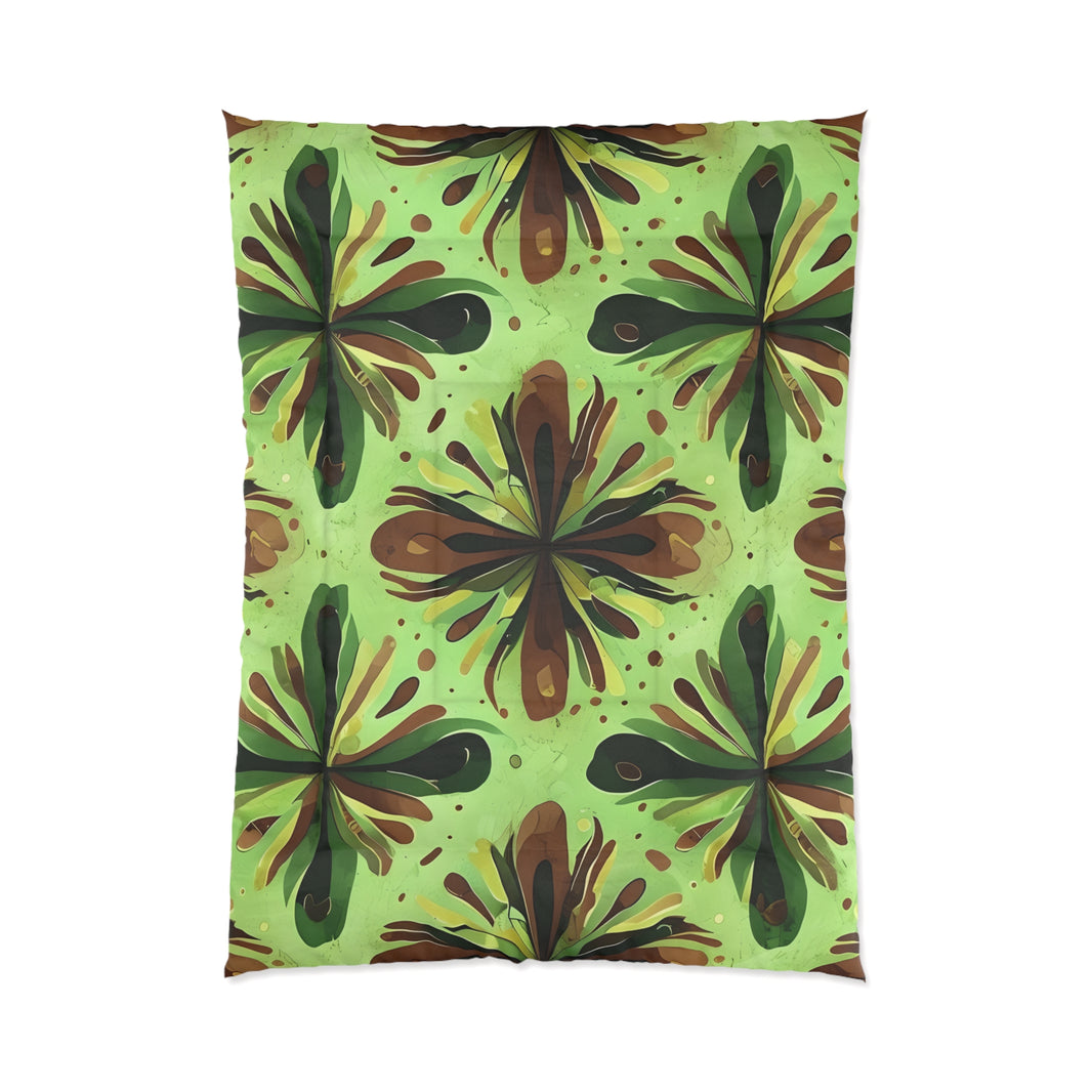 Eco-Friendly Floral Comforter, Nature-Inspired Bedding, Cozy Home Decor, Gift for Plant Lovers, Green and Brown Design