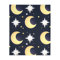 Blanket, Gold Moon and Stars Print, Soft Velveteen Microfiber Throw, Celestial Home Decor, Cozy Bedroom Accent, Night Sky Galaxy Design,
