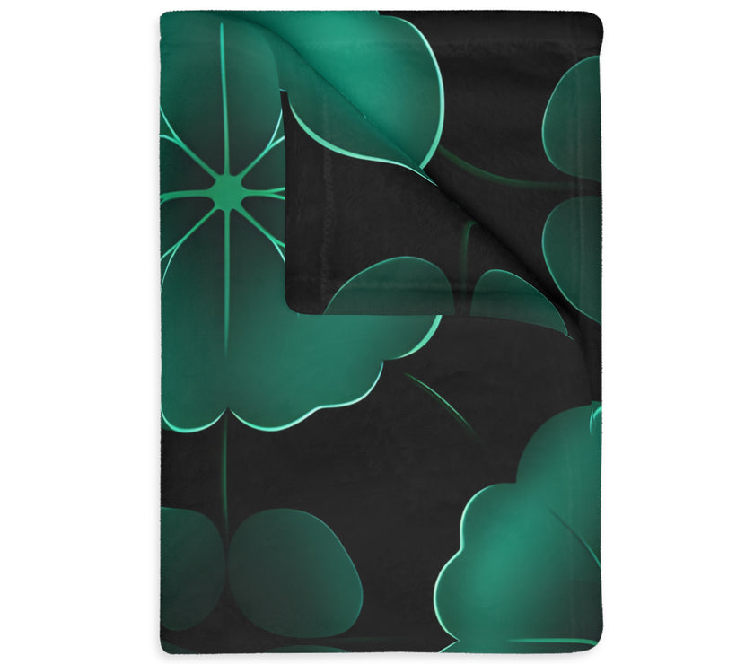Green Jade Floral Velveteen Microfiber Blanket (Two-sided print)