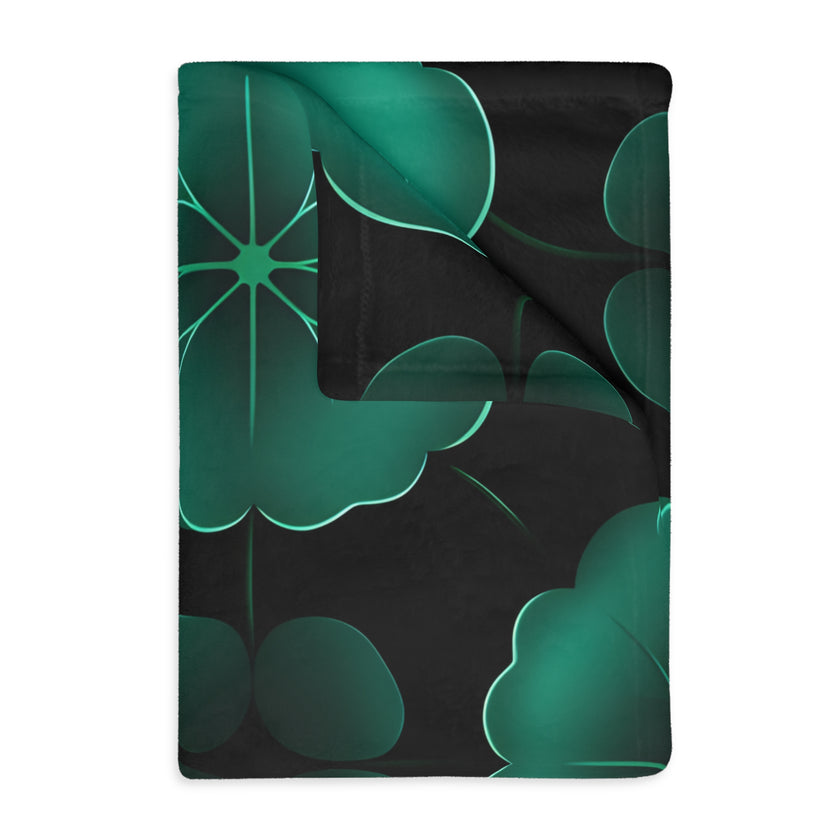 Green Jade Floral Velveteen Microfiber Blanket (Two-sided print)