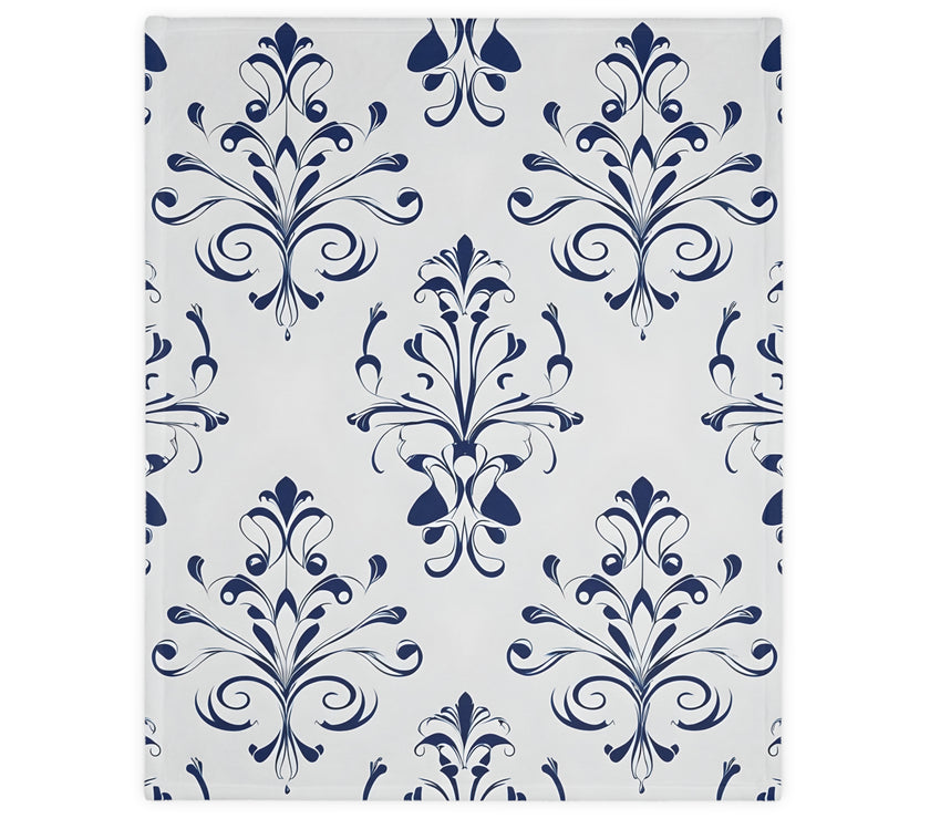 Velveteen Blanket, Blue Floral Print, Soft Throw for Home and Living Room Decor - Microfiber Reversible Couch Cover, Cozy Bedding, Floral