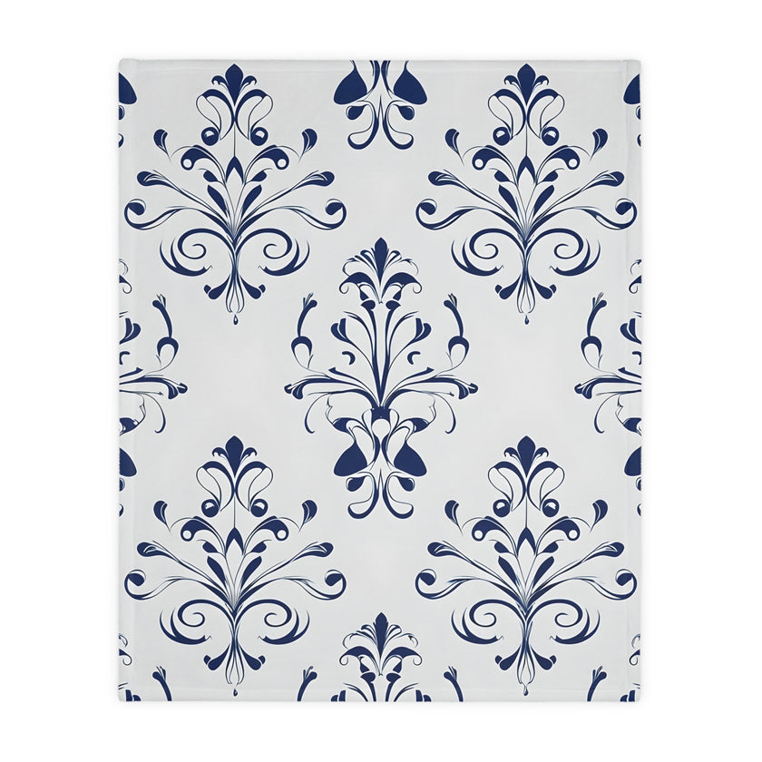 Velveteen Blanket, Blue Floral Print, Soft Throw for Home and Living Room Decor - Microfiber Reversible Couch Cover, Cozy Bedding, Floral