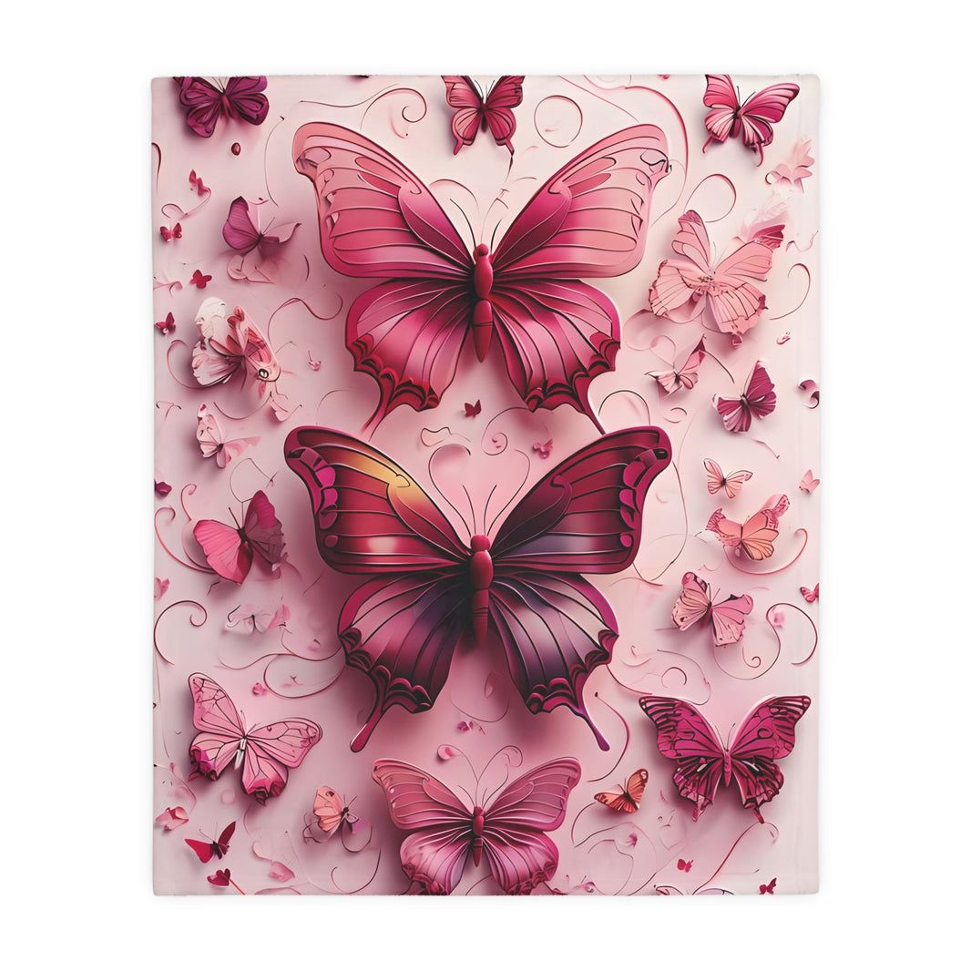 Pink Butterfly  Velveteen Microfiber Blanket (Two-sided print)