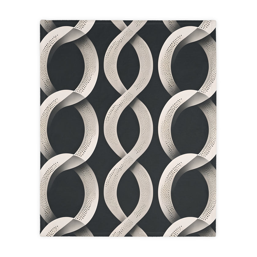 Black and White Wavey Pattern Velveteen Microfiber Blanket (Two-sided print)