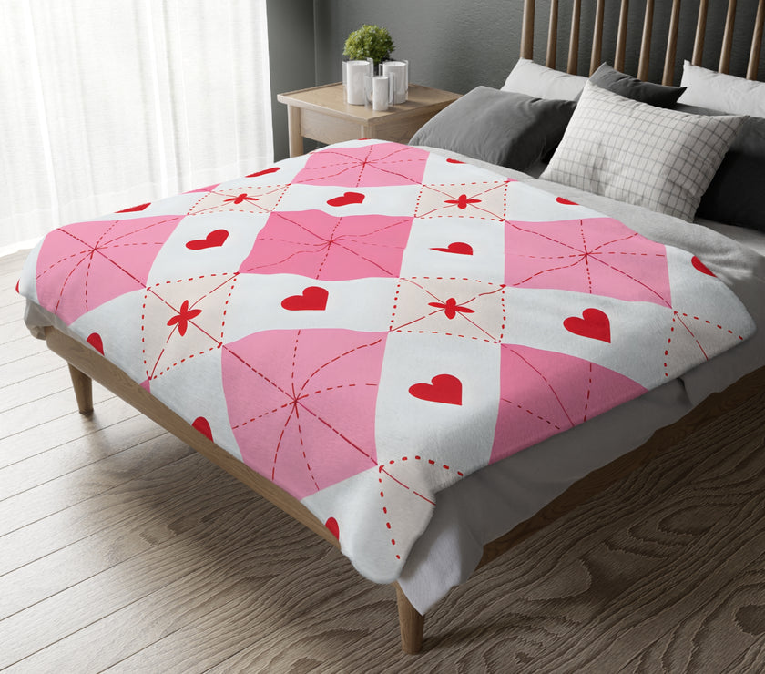 Romantic Heart Velveteen Microfiber Blanket (Two-sided print)