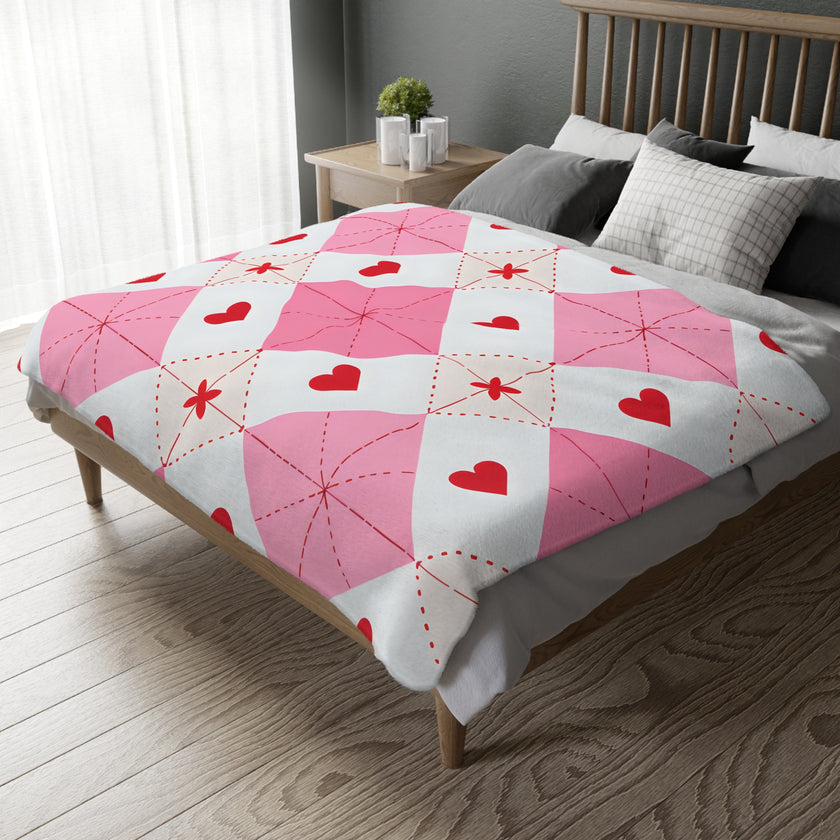 Romantic Heart Velveteen Microfiber Blanket (Two-sided print)