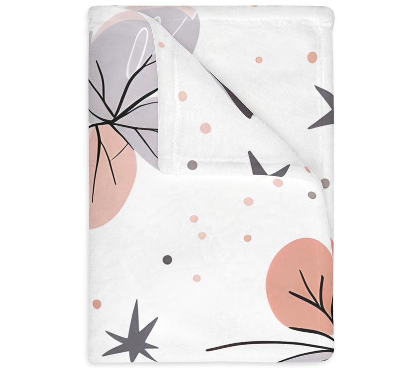 Pink Floral, Pink Flowers Velveteen Microfiber Blanket (Two-sided print)