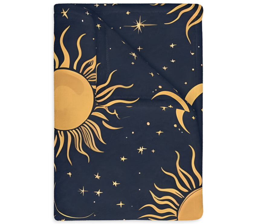 Sun Moon Stars Velveteen Microfiber Blanket (Two-sided print)
