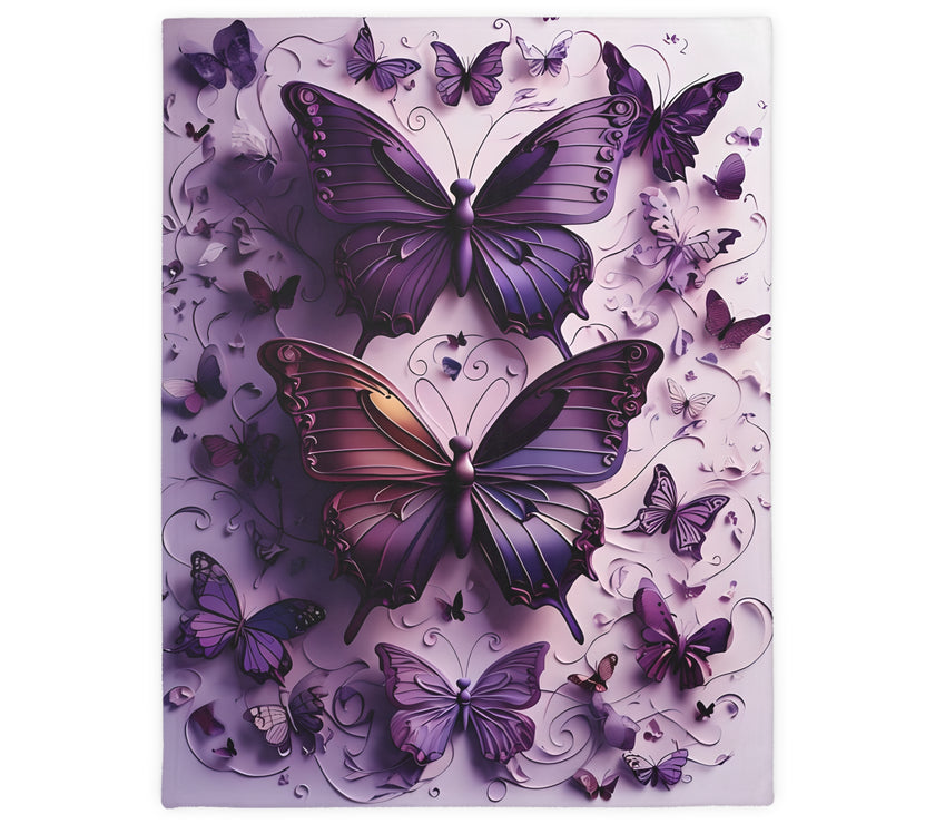 Purple Butterfly Blanket - Ultra Soft Velveteen Microfiber Throw, Reversible Print, Cozy Bedding, Home Decor, Gift for Her, Butterfly Lover,