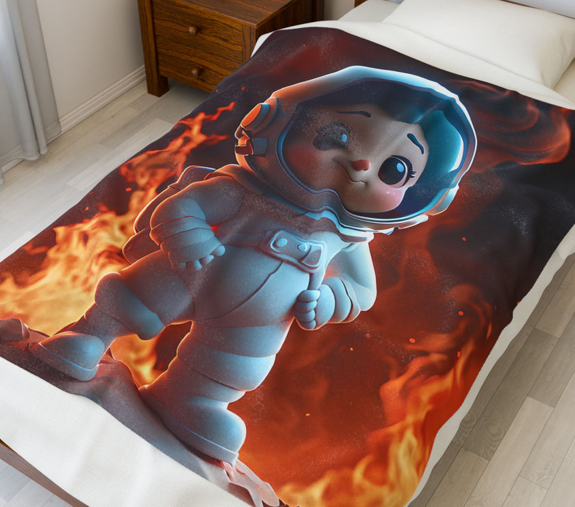 Kids Spaceman Blanket, Cartoon Character Plush Throw, Children's Outer Space Bedding, Galaxy Theme Bedroom Decor, Gift for Boys and Girls,