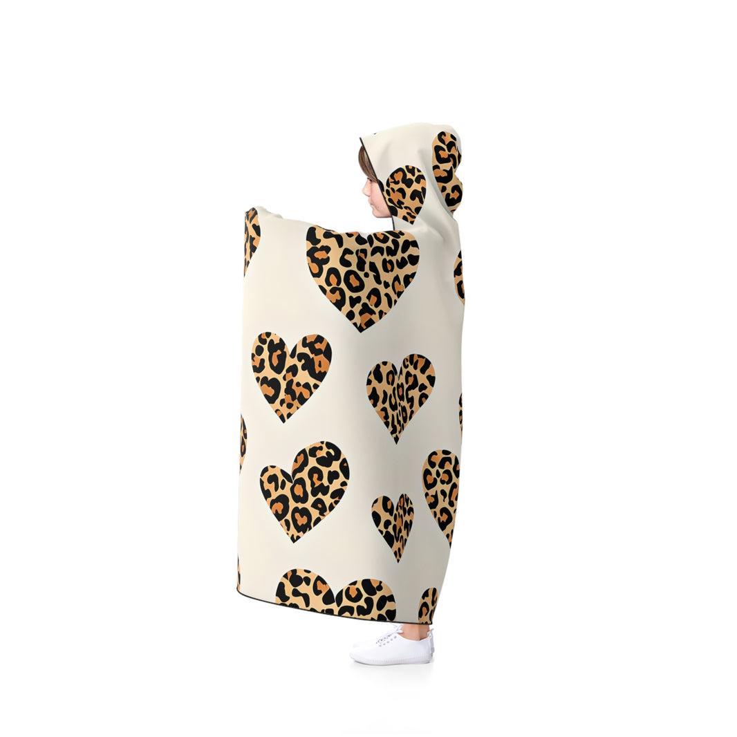 Cozy Leopard Heart Hooded Blanket, Perfect for Snuggling, Gifts for Animal Lovers, Home Decor, Relaxing Nights, Valentine's Day