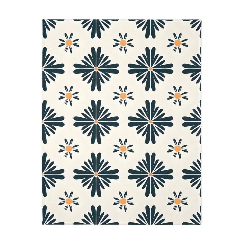 Green and White Floral Velveteen Microfiber Blanket (Two-sided print)