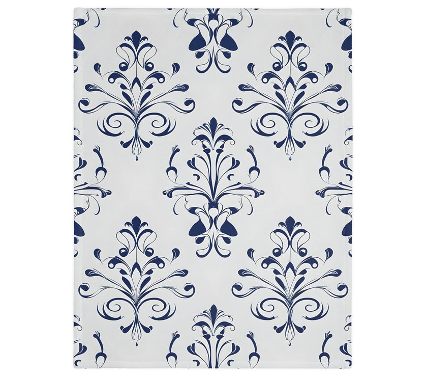 Velveteen Blanket, Blue Floral Print, Soft Throw for Home and Living Room Decor - Microfiber Reversible Couch Cover, Cozy Bedding, Floral