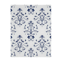 Velveteen Blanket, Blue Floral Print, Soft Throw for Home and Living Room Decor - Microfiber Reversible Couch Cover, Cozy Bedding, Floral