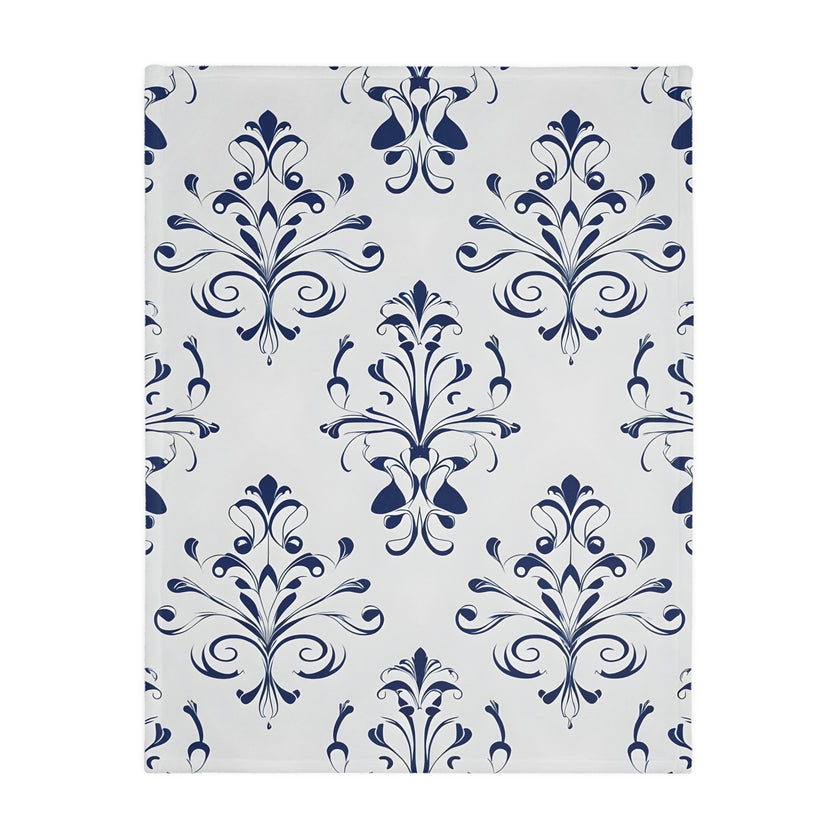 Velveteen Blanket, Blue Floral Print, Soft Throw for Home and Living Room Decor - Microfiber Reversible Couch Cover, Cozy Bedding, Floral