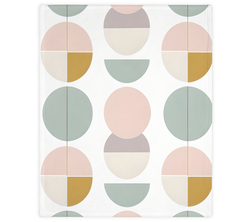 Velveteen Blanket, Pink White Grey Circle Graphic Design, Soft Cozy Throw, Warm Bedspread, Home Decor Accent, Gift for Her, Dorm Room