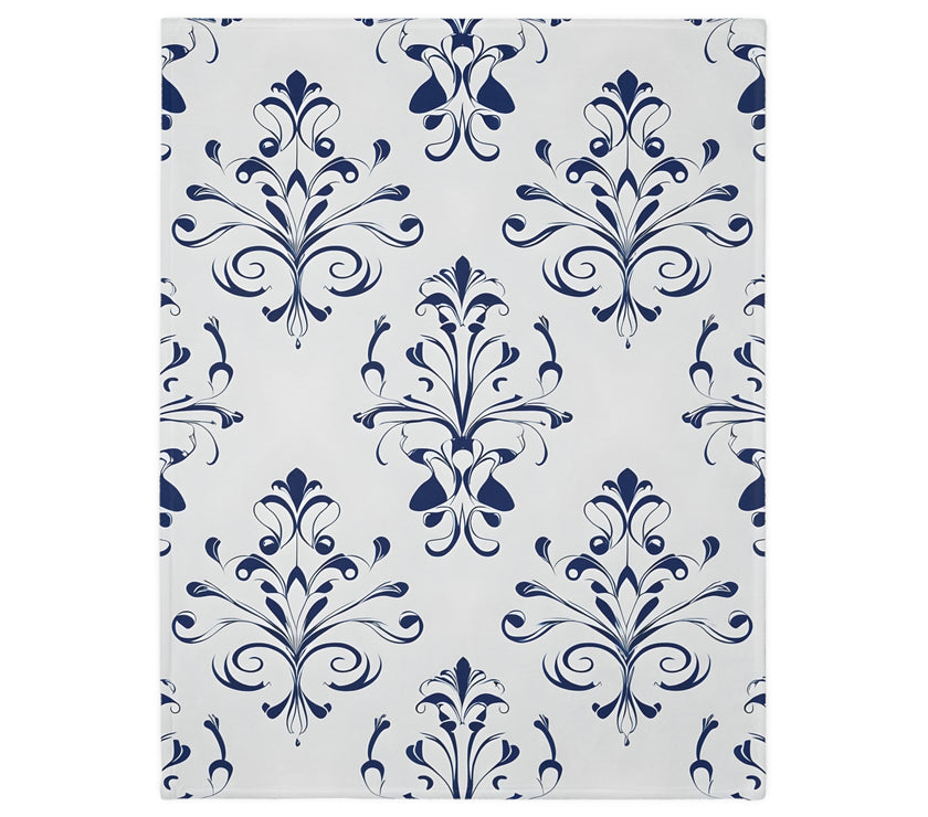 Velveteen Blanket, Blue Floral Print, Soft Throw for Home and Living Room Decor - Microfiber Reversible Couch Cover, Cozy Bedding, Floral