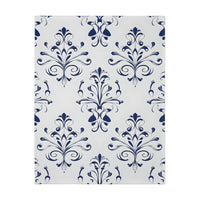 Velveteen Blanket, Blue Floral Print, Soft Throw for Home and Living Room Decor - Microfiber Reversible Couch Cover, Cozy Bedding, Floral