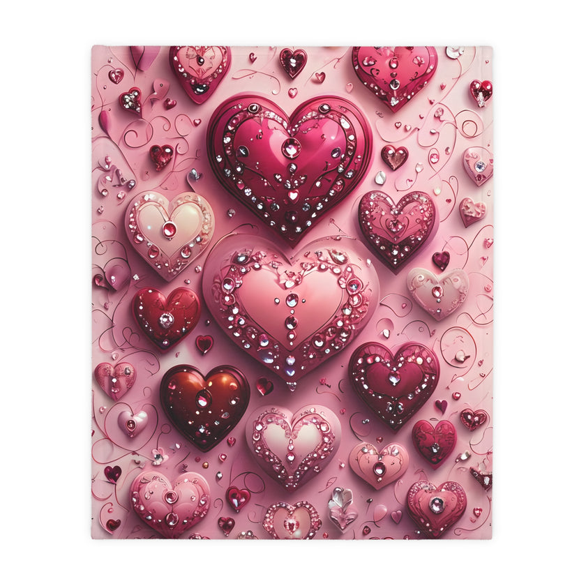 Pink Hearts Velveteen Microfiber Blanket (Two-sided print) Pink Velveteen Microfiber Blanket, Love Blanket