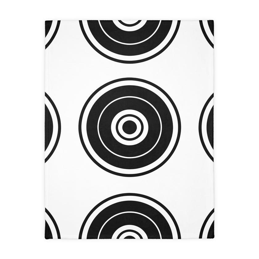 Black and white Circle Pattern Velveteen Microfiber Blanket (Two-sided print)