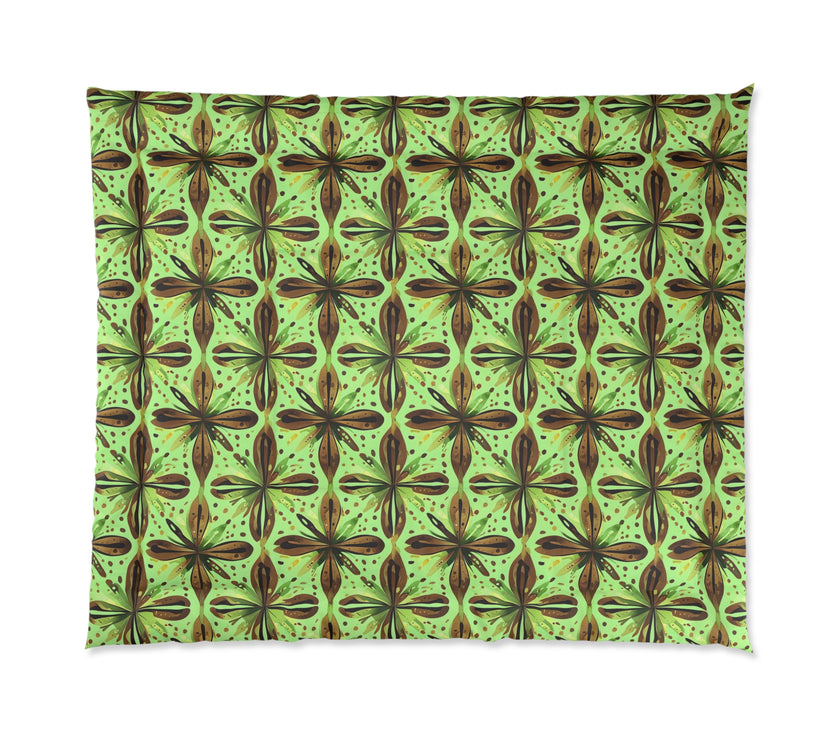 Vibrant Floral Comforter - Boho Bedding, Green Patterned Blanket, Cozy Home Decor, Gift for Nature Lovers, Spring Bedroom