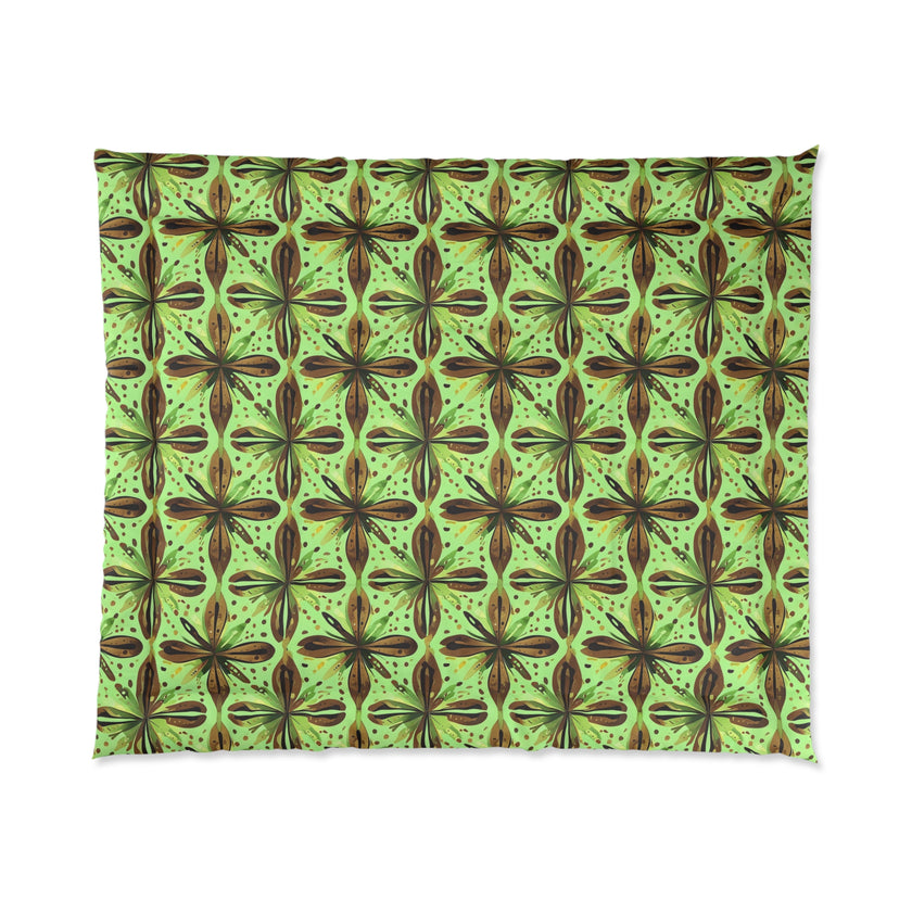Vibrant Floral Comforter - Boho Bedding, Green Patterned Blanket, Cozy Home Decor, Gift for Nature Lovers, Spring Bedroom