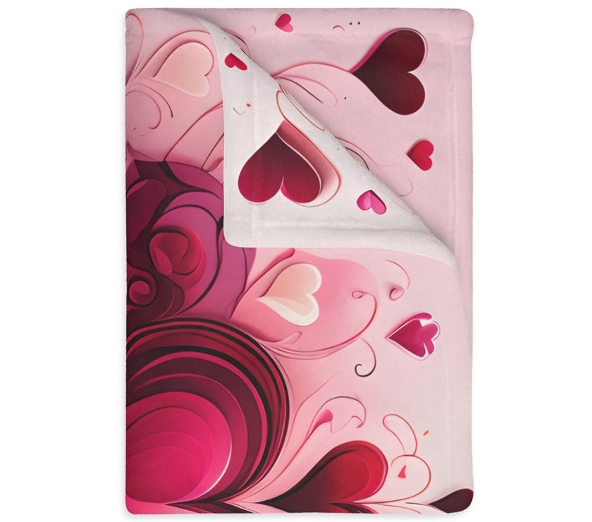 Pink Hearts Velveteen Microfiber Blanket (Two-sided print), Pink Girls Blanket, Daughter's Blanket, Pink throw, Daughter's birthday gift