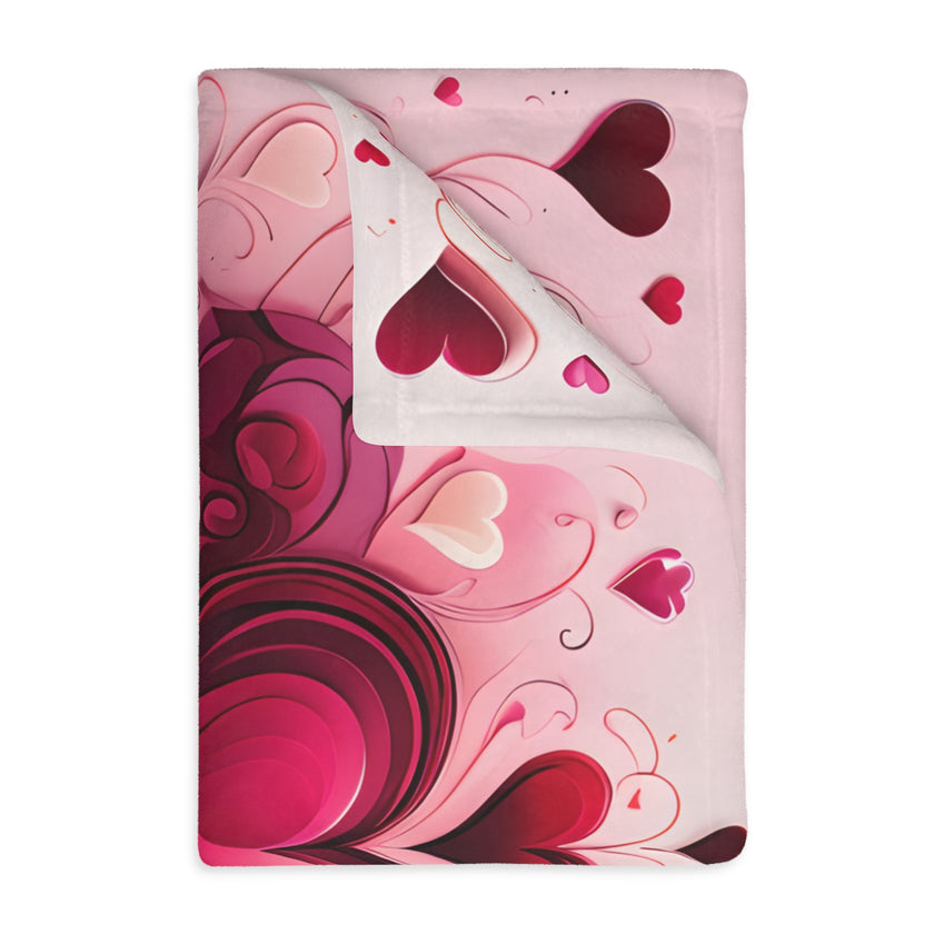 Pink Hearts Velveteen Microfiber Blanket (Two-sided print), Pink Girls Blanket, Daughter's Blanket, Pink throw, Daughter's birthday gift