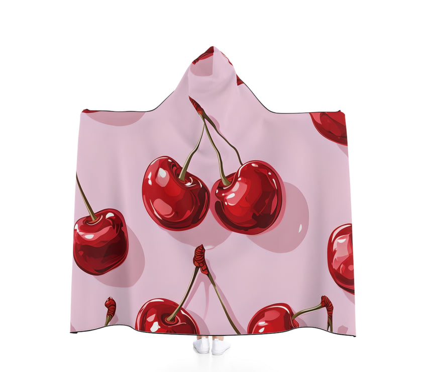 Cherry Print Hooded Blanket - Cozy, Stylish, Perfect for Lounging and Gifting, Great for Summer Picnics, Birthdays, and More!