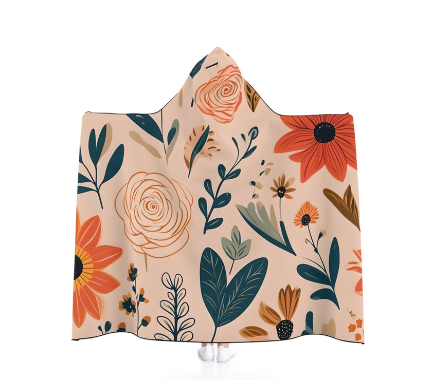 Cozy Floral Hooded Blanket  Warmth for Home, Campfire Nights, Outdoor Adventures, Snuggle Time, Gifts for Mom, Mothers Day