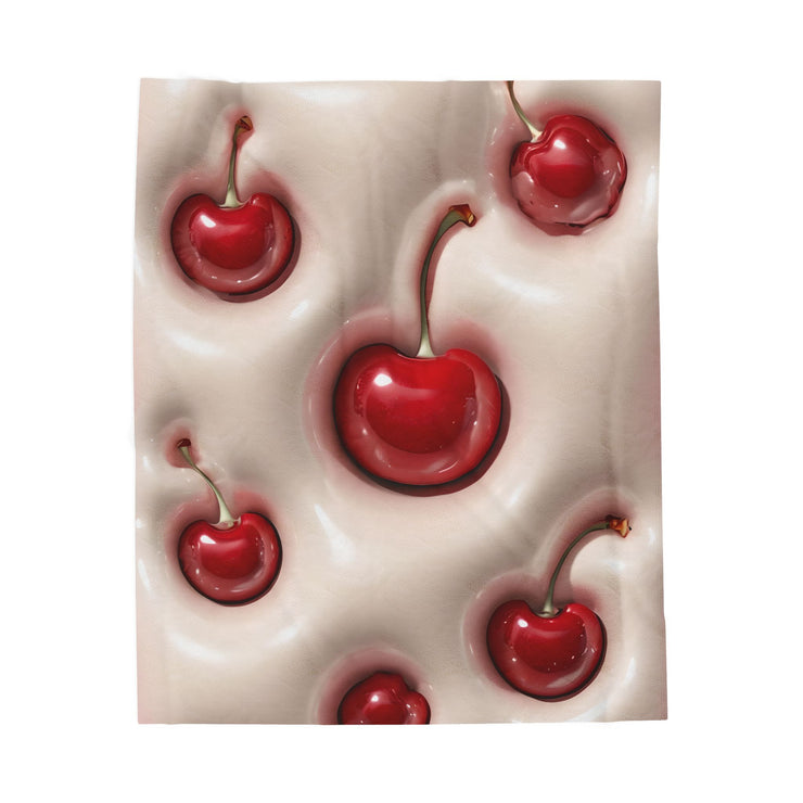Cherries Plush Blanket, Red Cherry Throw Blanket, Cozy Bedding Decor, Fleece Bedroom Blanket, Cherry Lover Gift, Winter Warm Blanket