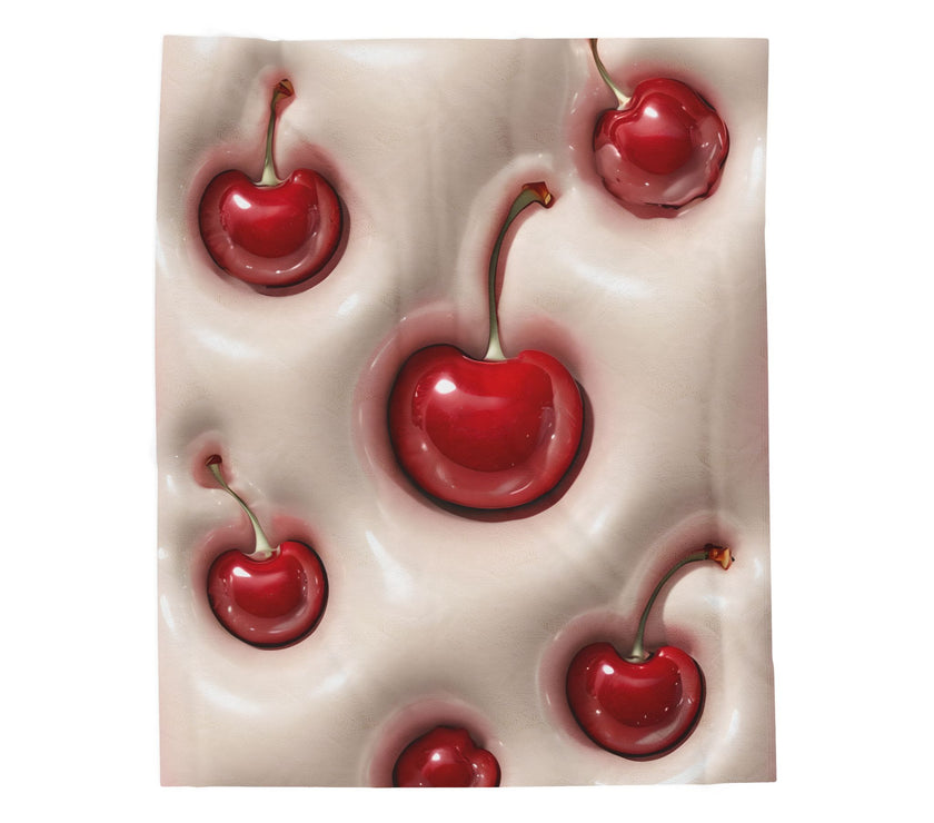 Cherries Plush Blanket, Red Cherry Throw Blanket, Cozy Bedding Decor, Fleece Bedroom Blanket, Cherry Lover Gift, Winter Warm Blanket